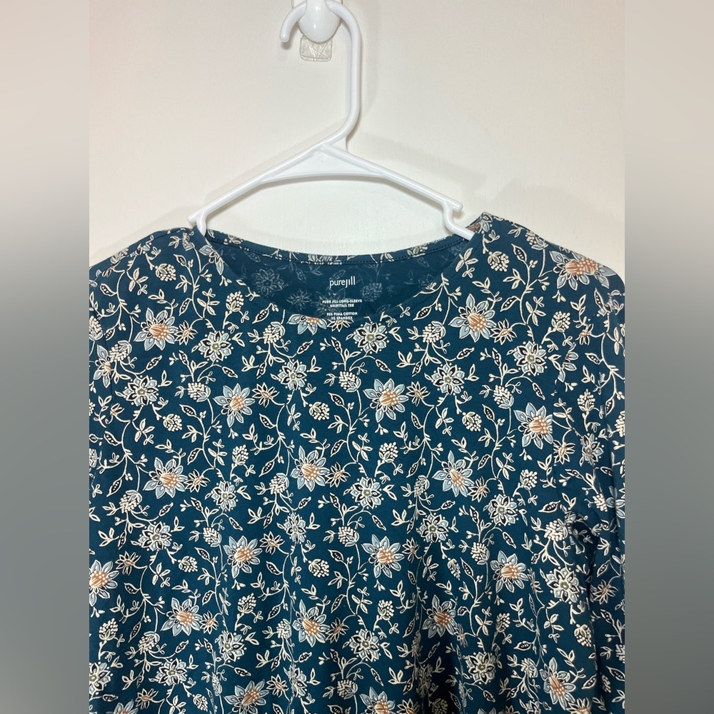 Pure Jill Floral Print Pima Cotton Shirttail Tee Long Sleeve Size XS - Picture 3 of 7